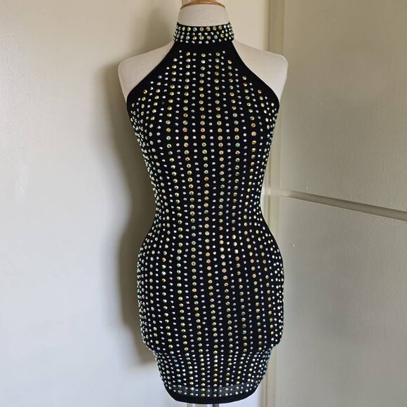 Fashion Nova "She's a Gem" Black Halter Neck Mini Dress, NWOT, M - Picture 5 of 9